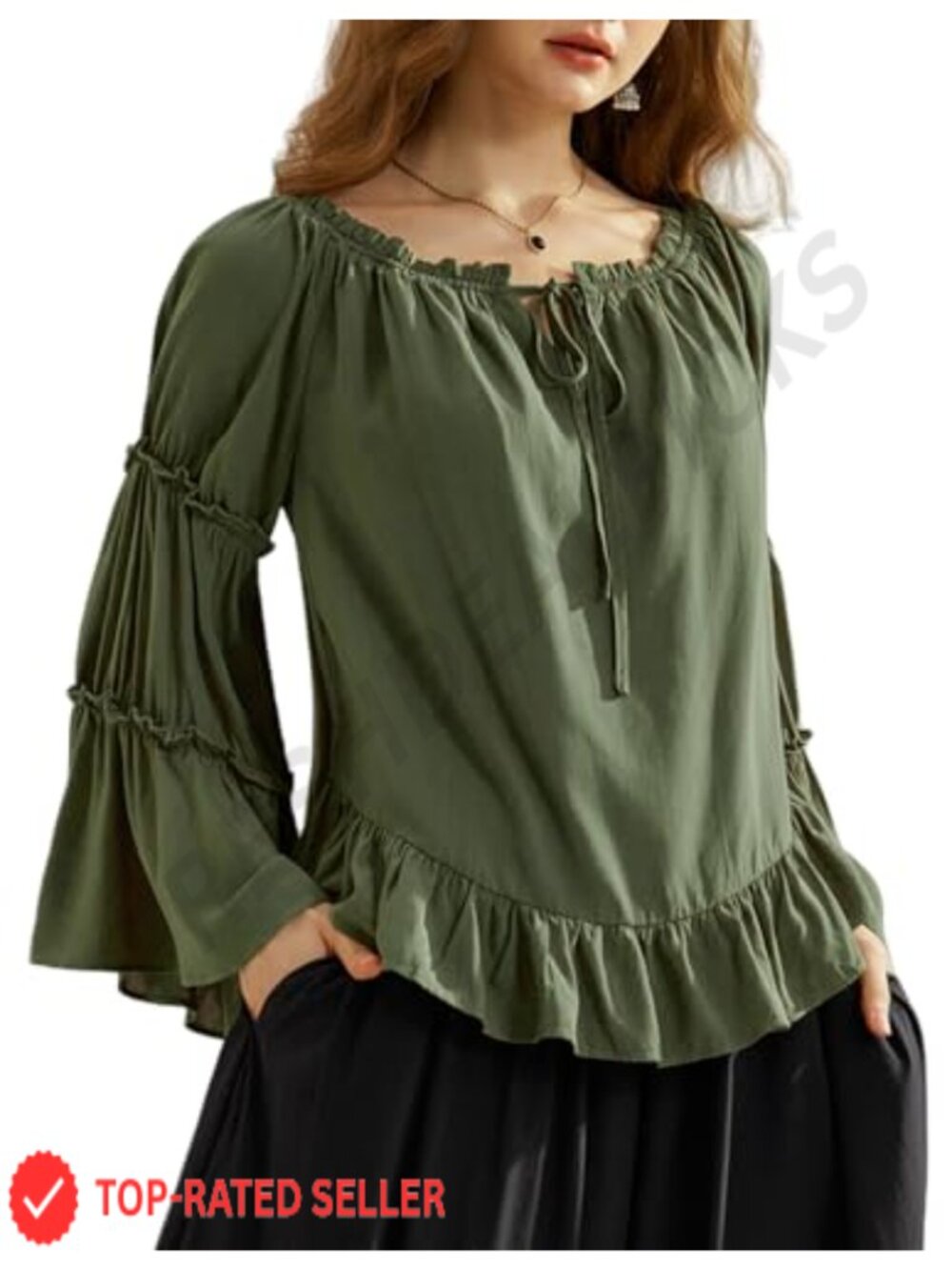 Women's Peasant Blouse Ruffle Off Shoulder Bell Sleeve Top